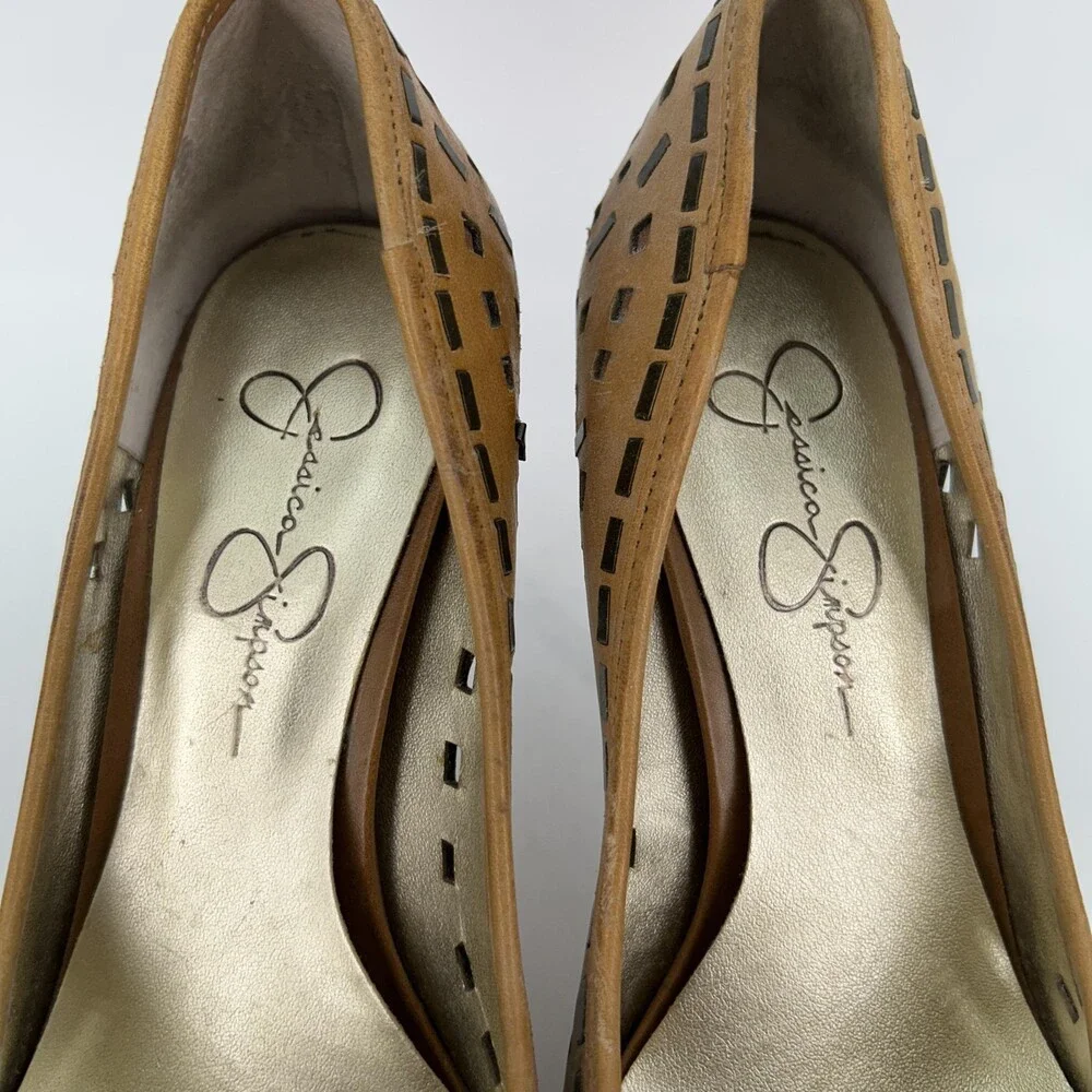 Jessica Simpson Shoes Womens Size 8 Brown Tanealy Leather Cutout Platform Pumps